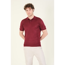 Giyim Dünyası Erkek Yanları Desenli Polo Yaka Merserize T-shirt Bordo 001