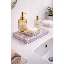 Leylak Mermer Dekoratif Tepsi 12x25 Cm Dikdörtgen Vanity Tepsi Banyo Organizer