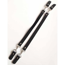 Angel Çanta Aksesuar Gerçek Deri 55 Cm Misu Model Çift Sap Siyah Gümüş Metal