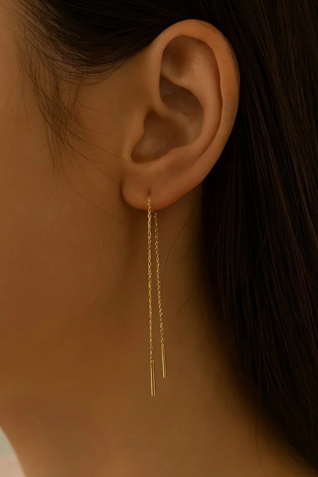 Tek Zincir Altın Küpe Yeşil Altın