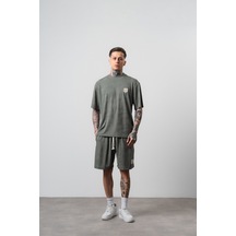 Erkek Route 07 Arma Detaylı Regular Fit T-shirt Şort Takım Haki