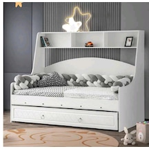 Bilge Tamamı Mdf Kitaplıklı Yavrulu Çelik Destekli Karyola Ranza Beyaz M2 90 X 190 CM