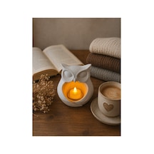 Minimalist Baykuş Mumluk Led Işıklı Organik Pla 3d Dekoratif Gece Lambası Şık Ev & Hediye Ürünü Bej Bej