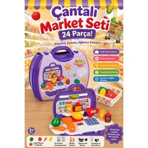 Çantalı Market Seti 24 Parça Oyuncak Yazar Kasa Ve Sebzeler Eğitici Evcilik Oyuncakları 3+ Yaş