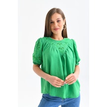 Yeşil Renk Yaka Detaylı Kadın Bluz 001
