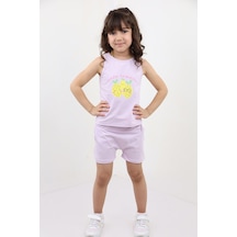 Toontoy Kids Toontoy Kız Bebek 2'li Takım Baskılı Bisiklet Yaka T-shirt & Beli Lastikli Cepli Şort Açık Lila
