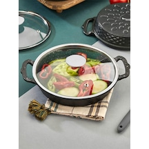 Crystal 24cm Yapışmaz Taban Yumurta,omlet,sucuk Kapaklı Sahan Siyah Gümüş