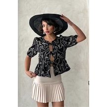 Verymoda Önden Bağlamalı Nakışlı Bluz D2788 Siyah