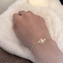 N Harfine Özel Hamsa Motifli 14 Ayar Altın Plakalı Zincirli Hediye Bileklik-497harf N