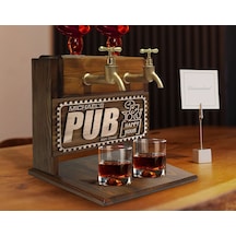 Bk Gift Kişiye Özel Kabartma İsimli Ve Tarihli Çift Musluklu Doğal Ahşap İçki Standı-29, İçki Standı, Doğum Günü Hediyesi, Ev Hediyesi Bitmeyen136530