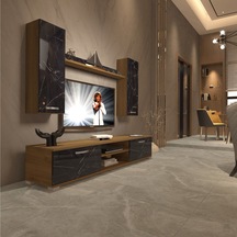 Decoraktiv Eko 7 Mdf Dvd Tv Ünitesi Tv Sehpası Pera - Siyah Mermer