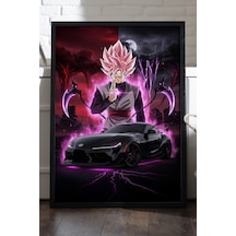 Goku Supra Siyah Ahşap Çerçeveli Poster, Dekoratif Anime Araba Duvar Tablosu