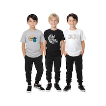 Fyk Kids Erkek Çocuk 3'lü Yuvarlak Yaka The Moon-never-the Most Yazı Baskılı Alt-üst Yazlık Takım Çok Renkli