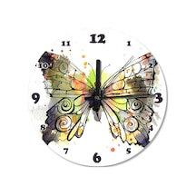 Renkli Kelebek Desenli Duvar Saati (407626558) Çok Renkli
