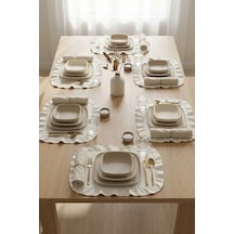 Pamuklu Fırfırlı Kare Supla 6'lı Set Amerikan Servis 33 Cm Supla Açık Krem