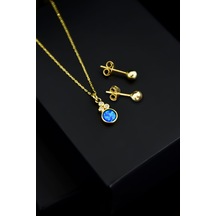 Papatya Silver 925 Ayar Gümüş Gold Kaplama Mavi Opal Yuvarlak Kolye Çivili Top Küpe Set Papatya Silver 925 Ayar Gümüş Gold Kaplama Mavi Opal Yuvarlak Kolye Çivili Top Küpe Set