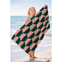 Geometrik Modern Şık Plaj Havlusu - Retro Somon Yeşil Akdeniz Hızlı Kuruyan Mikrofiber Havlu Eski Yasemin