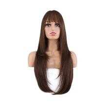 Katlı Kesim Perçemli Düz Fiber Sentetik Uzun Boy Peruk / Kahve Karamel - Mıex-739994 Renkli
