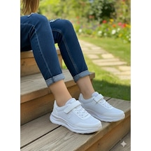 Fort 0621 Sea Rahat Hafif Lastik Bağçıklı Cırtlı Kalın Taban Kadın Spor Ayakkabı Beyaz