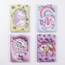 Unicorn Desenli Kabartmalı Yumuşak Kapaklı Çizgili Not Defteri Çok Renkli
