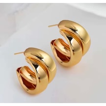 Çelik 2li Halka Küpe Gold
