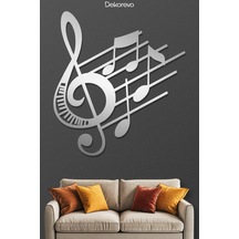 Sol Anahtarı Ve Notalar Metal Duvar Tablosu - Metal Duvar Sanatı - Krom - 65 X 75 Cm