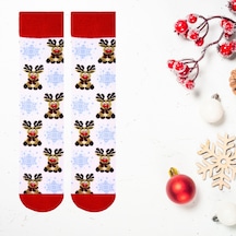 Carnaval Socks Geyik Desenli Yılbaşı Temalı Beyaz Unisex Soket Çorap 2000386
