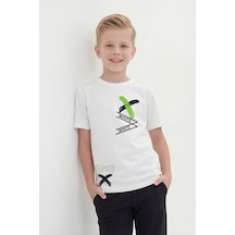 Panios Kids White Yazı Baskılı Yuvarlak Yaka Kısa Kollu Erkek Çocuk Yazlık Tişört Beyaz