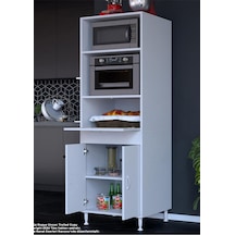 Afitap 2 Kapaklı 59,6 X 192,2 X 56 Cm Mini Fırın Mikrodalga Dolabı Çok Amaçlı Mutfak Dolabı Beyaz