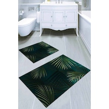Yeşil Yaprak Desenli Banyo Halısı Klozet Paspas Seti Bs049n11