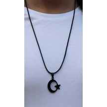 Siyah Ay Yıldız Bayrak Çelik Erkek Kolye Zincir - Sevgiliye - Eşe- Babaya - Arkadaşa Kolye