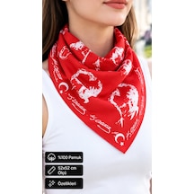 Herşeynota Atatürk Silüetli Kırmızı %100 Pamuk 52x52 Cm Fular Bandana Okul, Etkinlik, Tören, Gösteri Çok Renkli