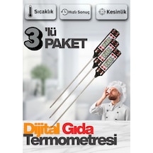 Dijital Lcd 3 Adet Siyah Renk Gıda Yemek Termometresi Yemek Isı Ölçer Pil Hediyeli