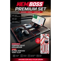 Kemboss Premium Araç Organizer Ve Papaya Klima Kokusu Seti Numaratörlü Torpido Organizer Kırmızı