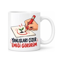 Ren.ga.renk Kırmızı Kalem Tasarımlı Porselen Kupa - Model 831 Rengaren