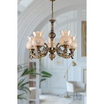 Beş Kollu Metal Eskitme Cadena Döküm Zamak Avize Mat Bal Camlı ESKİTME BAL