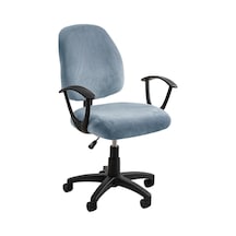 Gökyüzü Mavisi Ofis Koltuğu Kapağı Süper Yumuşak Kadife Streç Yıkanabilir Toz Geçirmez Koruyucular Bilgisayar Masası Kolsuz Sandalye Slipcover
