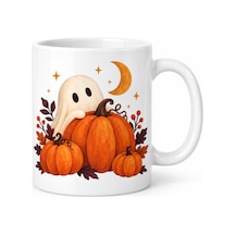 Sevimli Hayalet Ve Balkabağı Tasarımlı Porselen Kupa - Halloween Teması - Model 261 Diğer