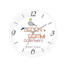 Kişiye Özel Beden Eğitimi Öğretmeni Raket Tenis Çap 30 Bombeli Gerçek Cam Duvar Saati Siyah