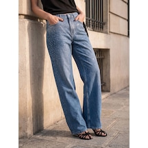 Lc Waikiki Lc Waıkıkı İndigo Taşlı Straight Fit Kadın Jean Pantolon