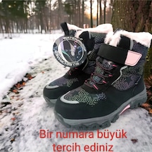 Windif İçi Kürklü Hafif Taban Cırtlı Watherproof Çocuk Kar Bot Siyah Pembe Siyah Pembe