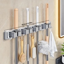 Chenkestoreone Metal Askılı 5 Kancalı 4 Klipsli Duvara Monte Paspas Ve Süpürge Askısı Gümüş Rengi