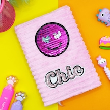 Peluş Pullu Not Defteri 20x13 Cm , 60 Yaprak, Kalpli Gülenyüz - Pudra