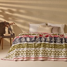 Soft Nordic Pamuklu Çift Kişilik Battaniye - Kırmızı / Yeşil - 200x220 Cm Çok Renkli