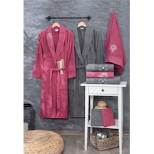 Güvenal Asya 16 Parça Kutulu Çeyizlik Aile Bornoz Seti Bornoz Takımı Çeyiz Seti 2 Gri