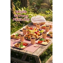 Porsima 0039-3 Karizma 32 Parça 6 Kişilik Pratik Taşınabilir Piknik Seti - Saklama Kutulu Piknik Sepeti Mokka Acı Kahverengi