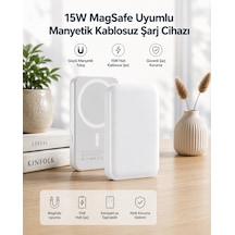 15w Magsafe Uyumlu Manyetik Kablosuz Powerbank 5000 Mah - Lisinya Beyaz