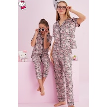 Siyah İnci Lisanslı %100 Pamuk Çok Renkli Düğmeli Biyeli Pijama Takım Hk057 Pembe