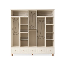 Lagos 5 Kapaklı %100 Mdf Elbise Dolabı Gardrop 192x54x212 Ekru