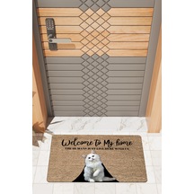 Rugmood Modern Dijtal Baskı Kedi Welcome To My Home Kapı Önü Paspası Çok Renkli